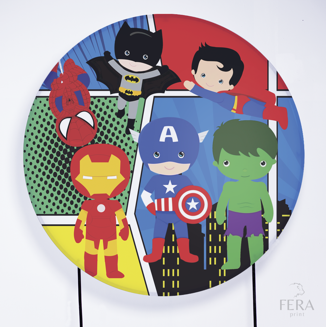 Painel Redondo Heróis Desenho Sublimado
