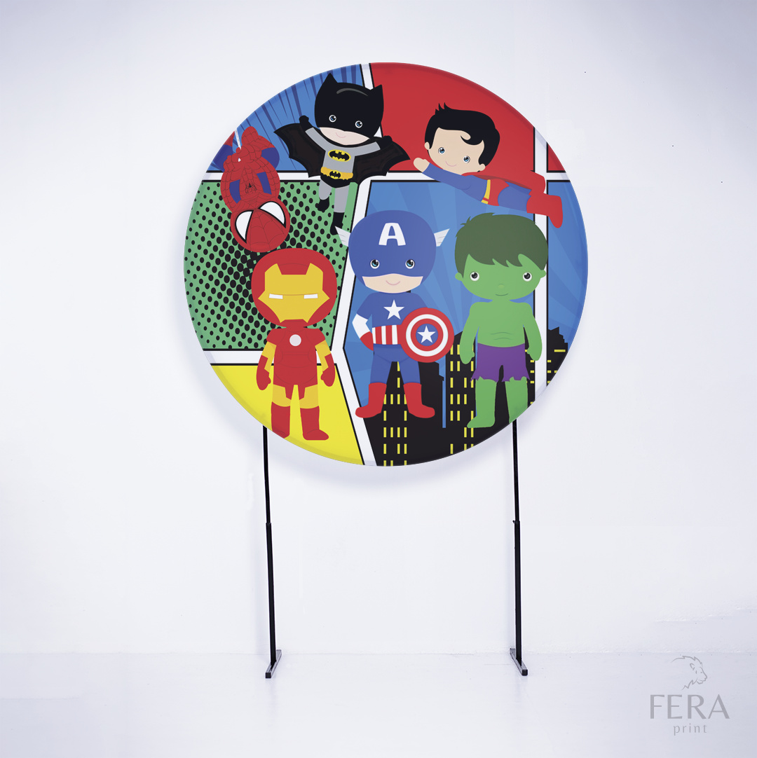 Painel Redondo Heróis Desenho Sublimado