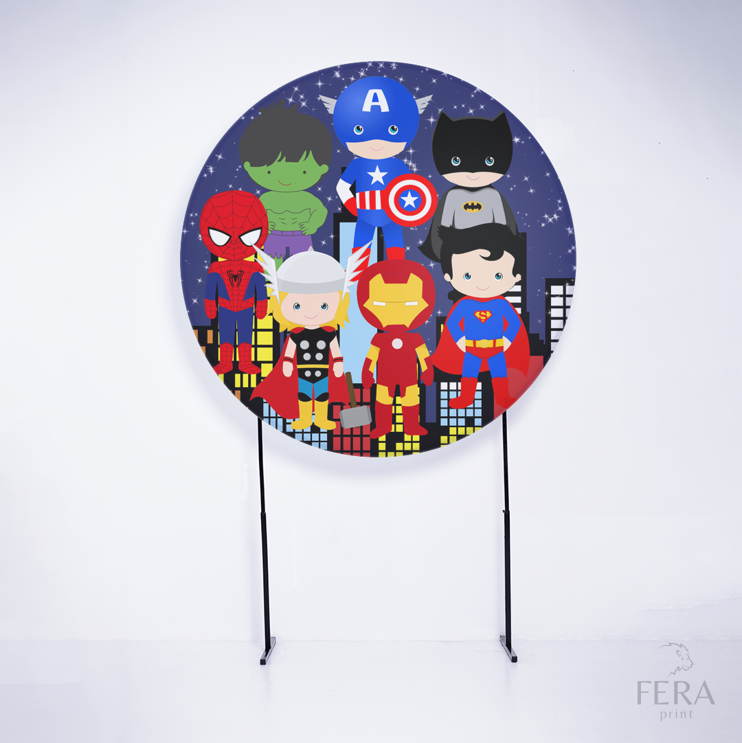 Painel Redondo Heróis Desenho Cidade Sublimado