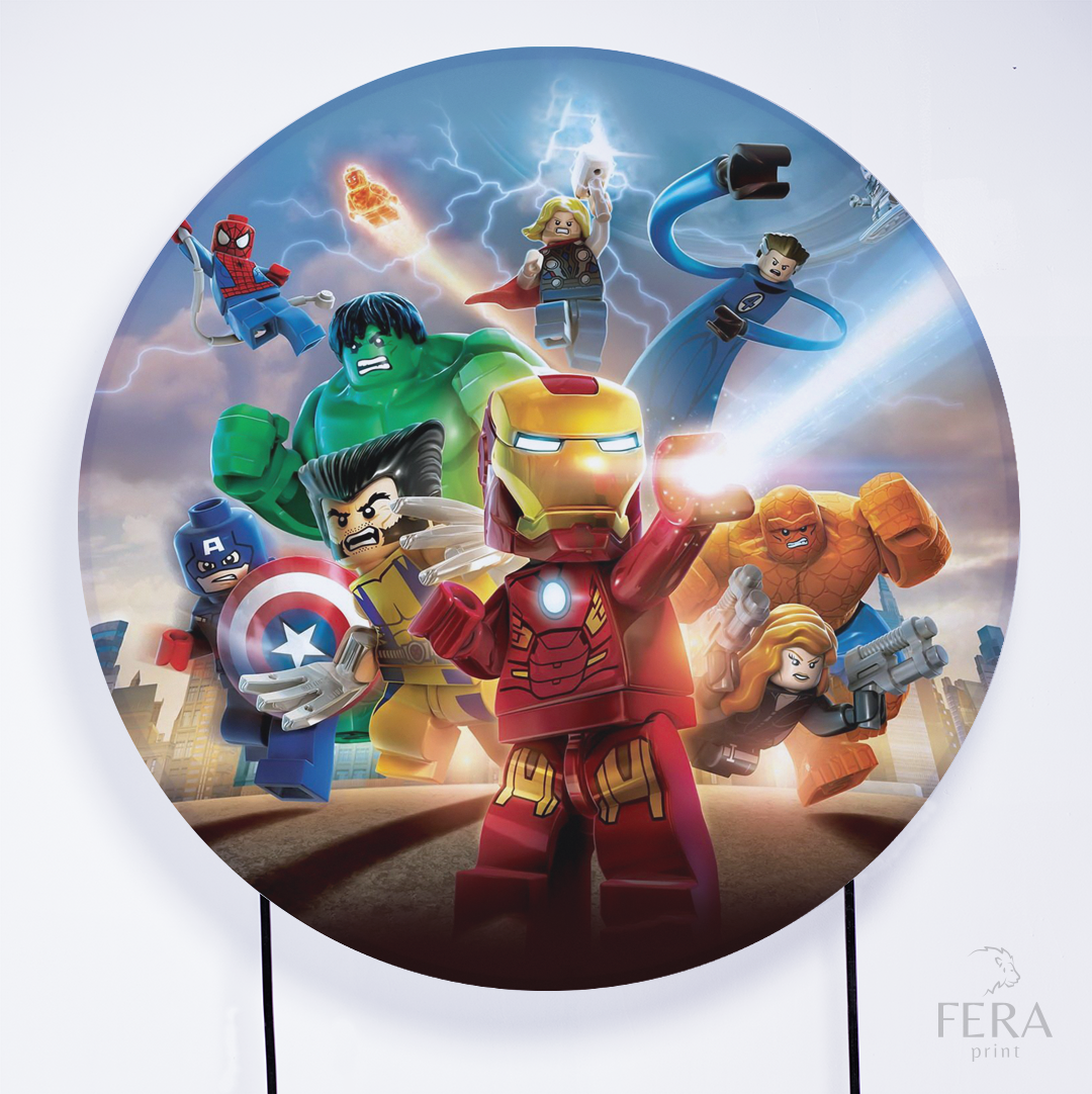 Painel Redondo Heróis Lego Sublimado