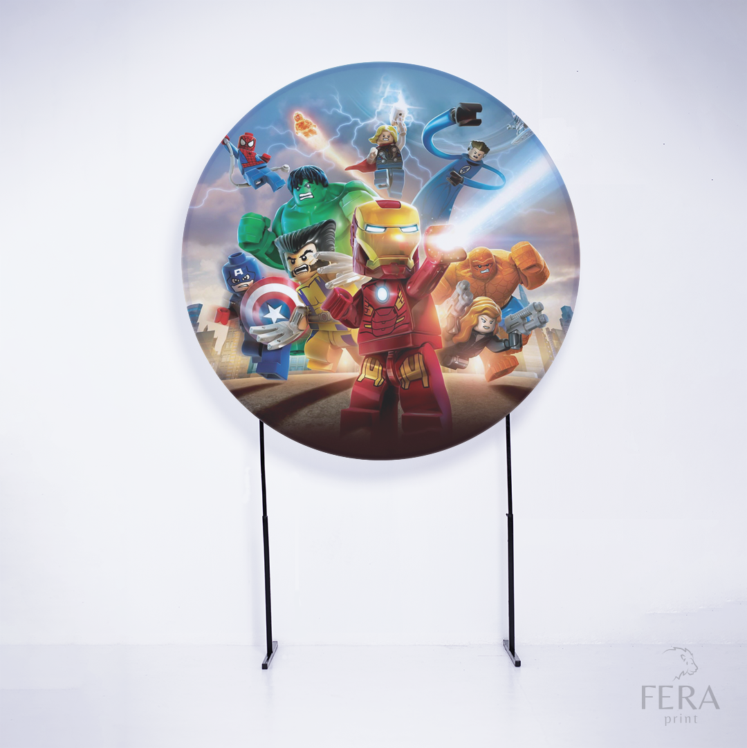 Painel Redondo Heróis Lego Sublimado